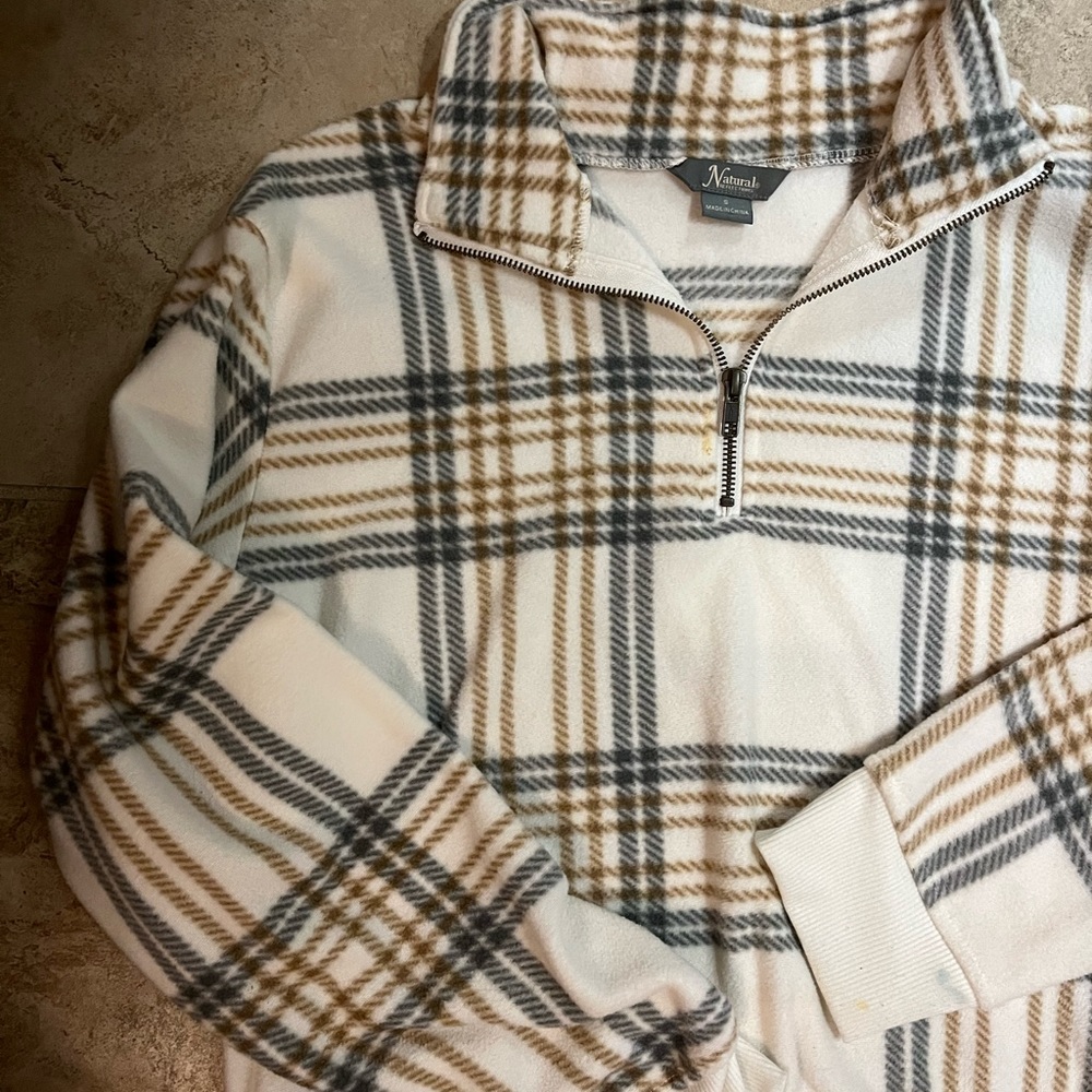 Collar Half Zip Plaid Sweater - soft & warm but thin